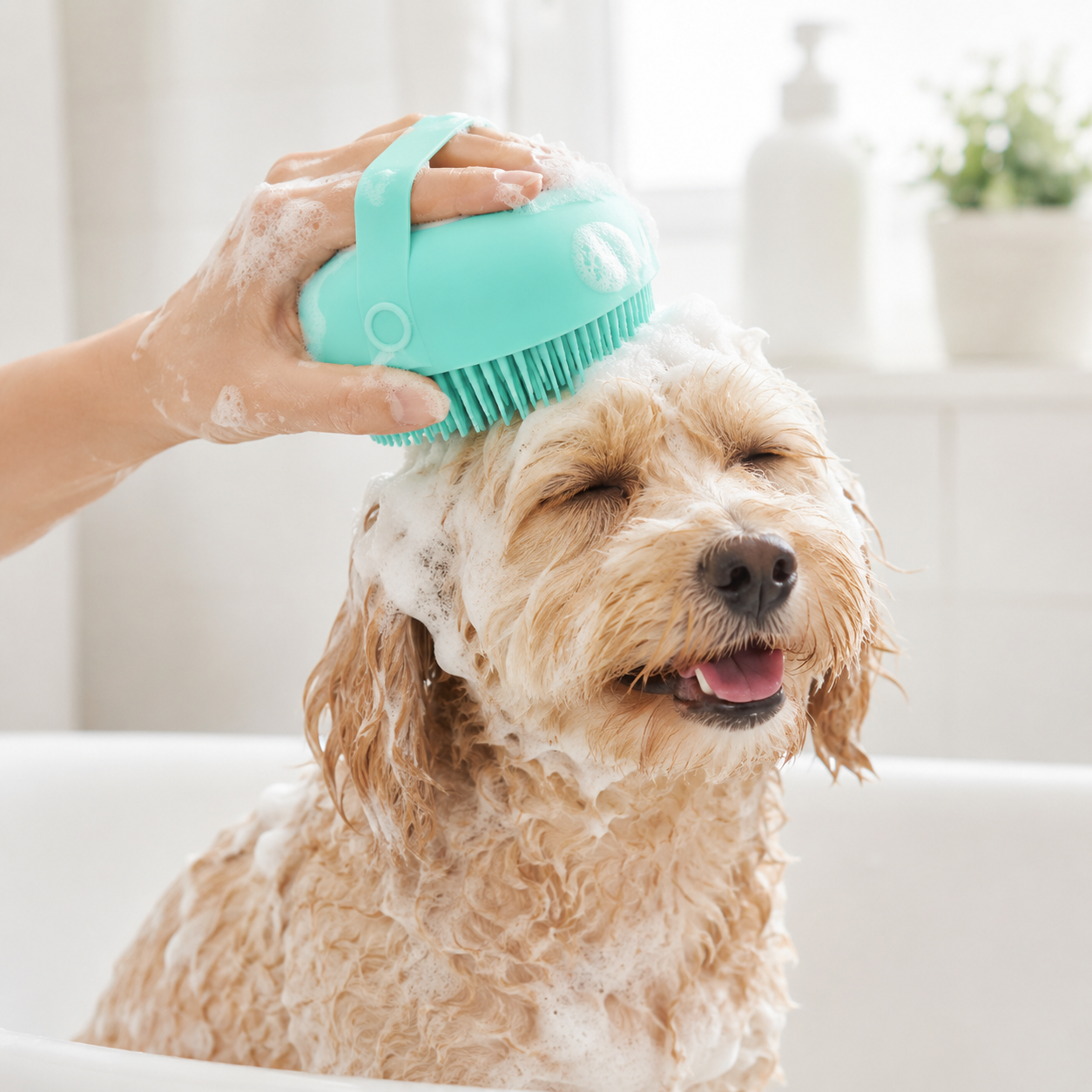 Silicone Pet Bath Brush with Shampoo Dispenser